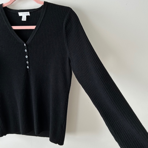3/$20🌻Charter Club Black Wool Ribbed Henley V-Neck Sweater - Picture 9 of 16